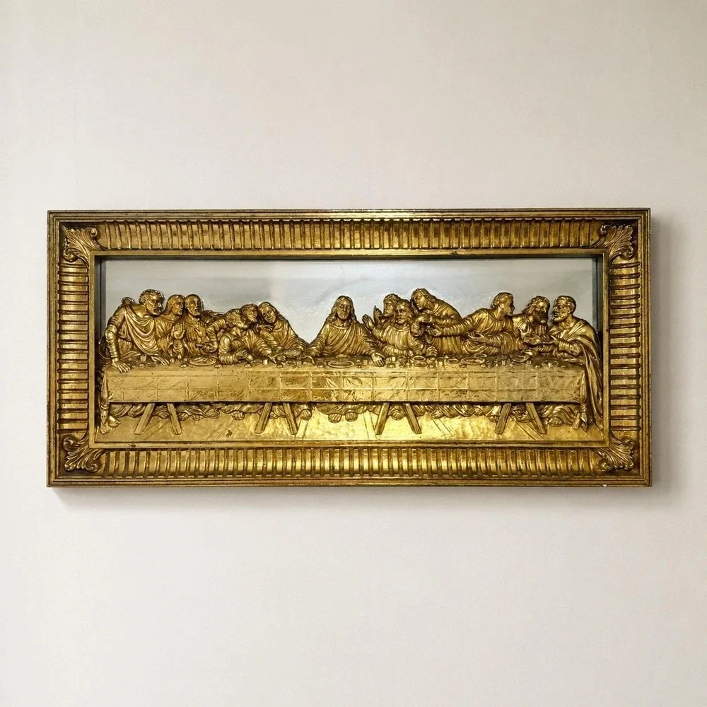 Vintage Home Interior Last Supper 3D Gold Mirror Wall Christian Religious Art